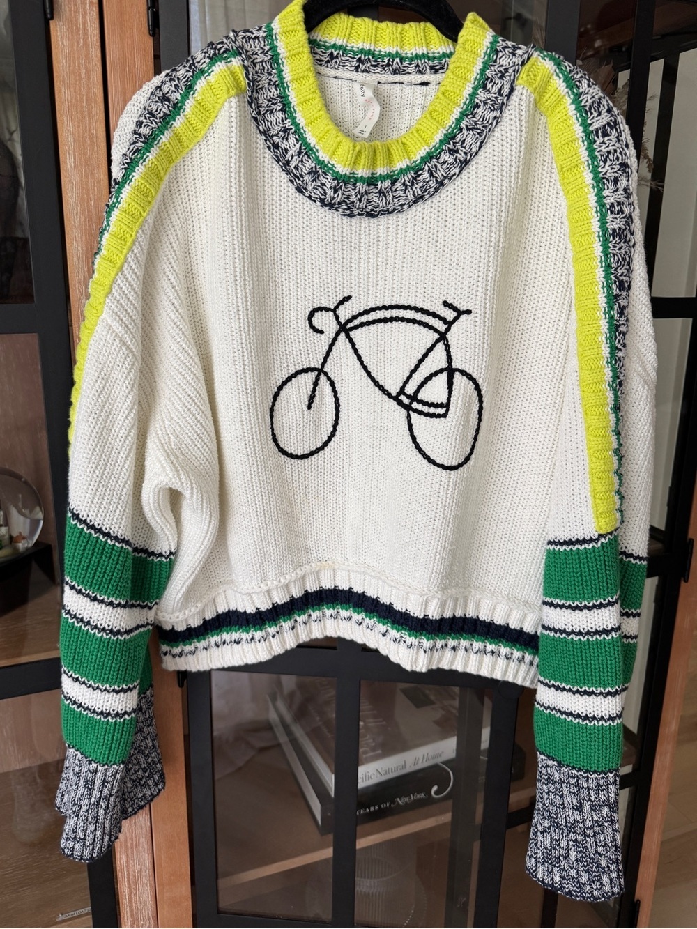 Anthropologie Daily Practice Le Tour Crop CrewNeck Sweater knit bicycle deFrance